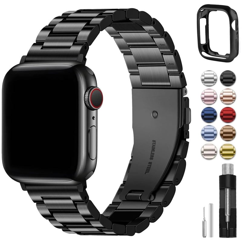 Fullmosa Metal Band Compatible with Apple Watch Bands 41mm 40mm 38mm 46mm 49mm 45mm 44mm 42mm, iWatch Band with Case for Apple Watch Series 11 10 9 8 7 6 5 4 3 2 1 SE3/2/1 Ultra3/2/1, 38mm 40mm 41mm Black - Image 1